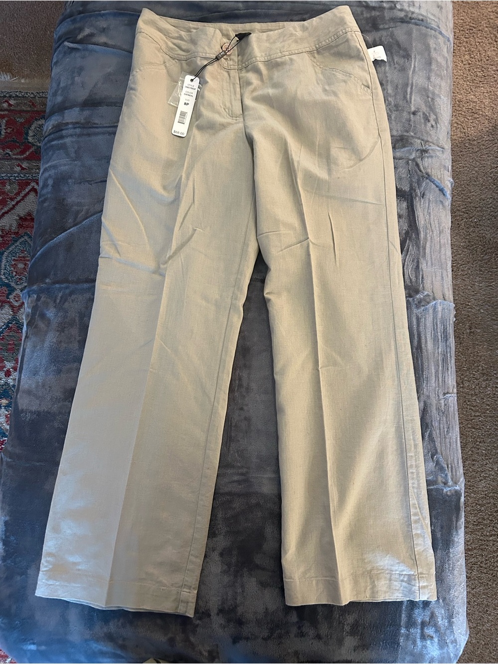 Ladies Zoe D Classic Flat-Front Linen Dress Pants — Oatmeal